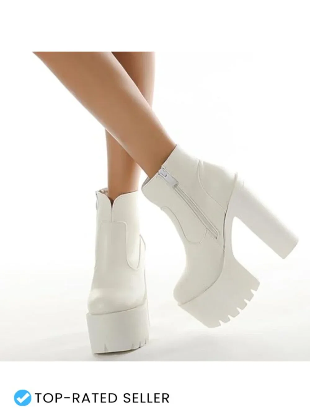 Chunky Platform High Heel Ankle Boots with Side Zipper